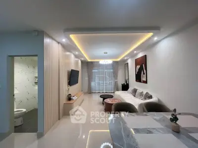 Modern living room with elegant lighting and stylish decor