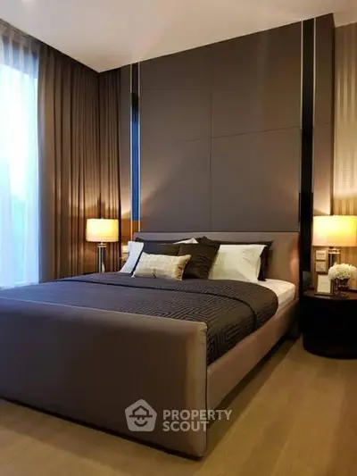Luxurious modern bedroom with elegant decor and ambient lighting