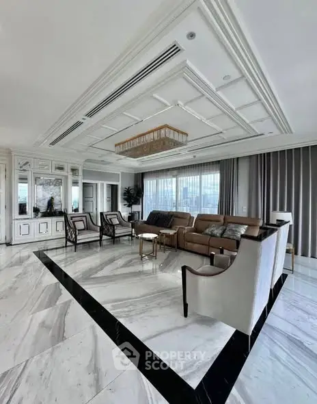 Luxurious living room with elegant marble flooring and modern furniture