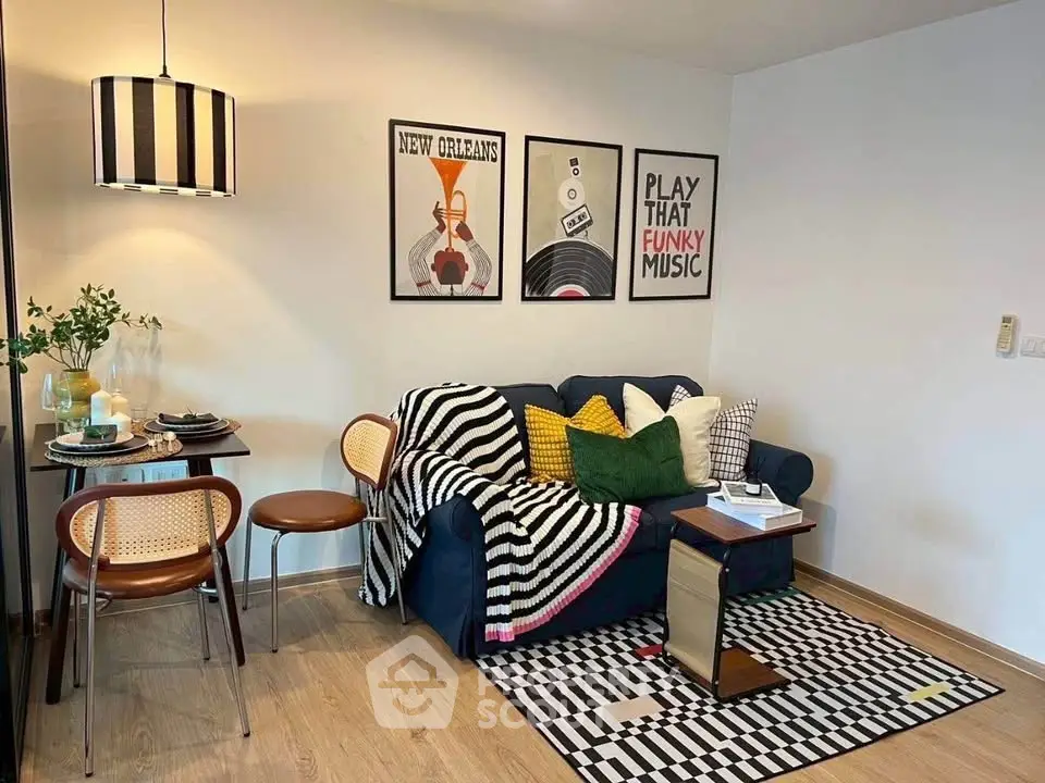 Stylish living room with modern decor and cozy seating area