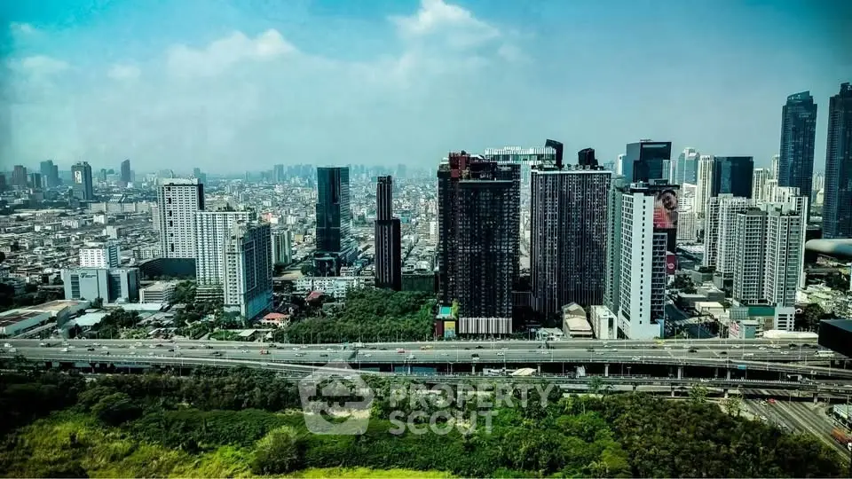 Stunning cityscape view showcasing modern skyscrapers and lush greenery, ideal for urban living.