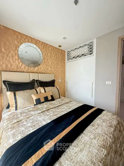 Luxurious bedroom with elegant decor and stylish bedding
