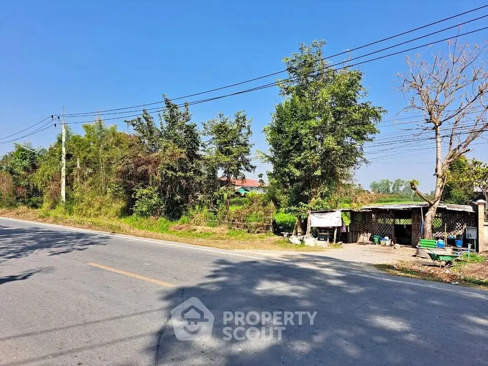 Scenic roadside view with lush greenery and clear blue sky, ideal for real estate development.