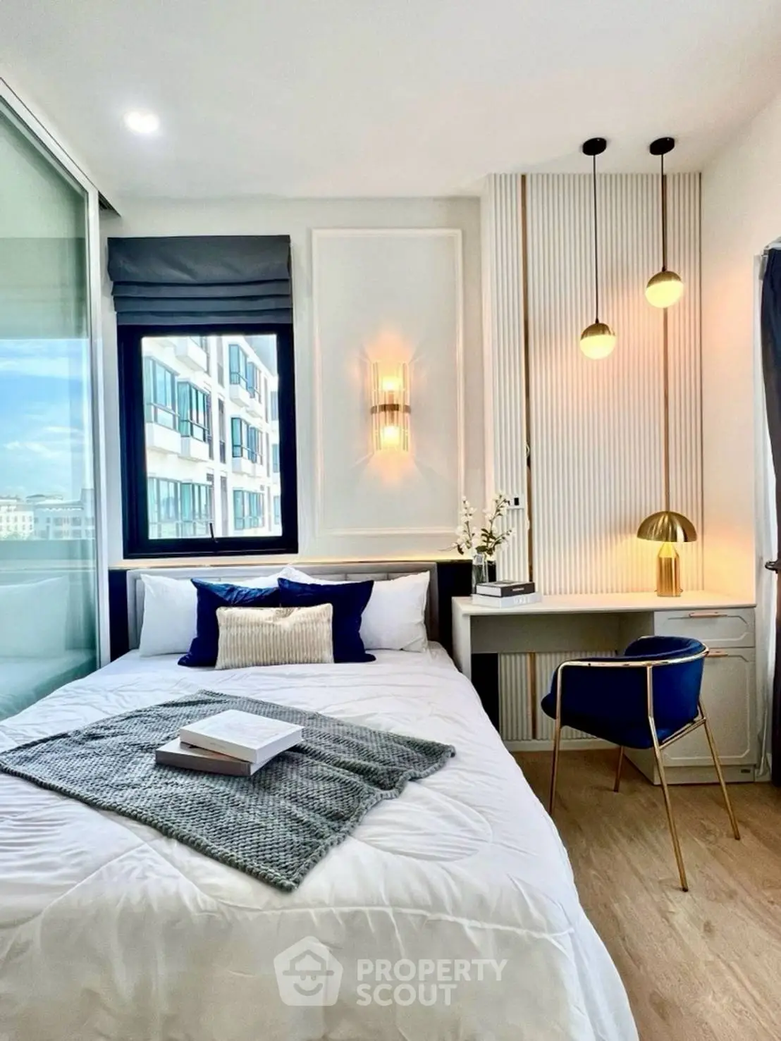Chic modern bedroom with stylish decor and natural light