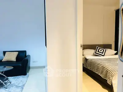 Modern apartment interior with cozy living room and stylish bedroom