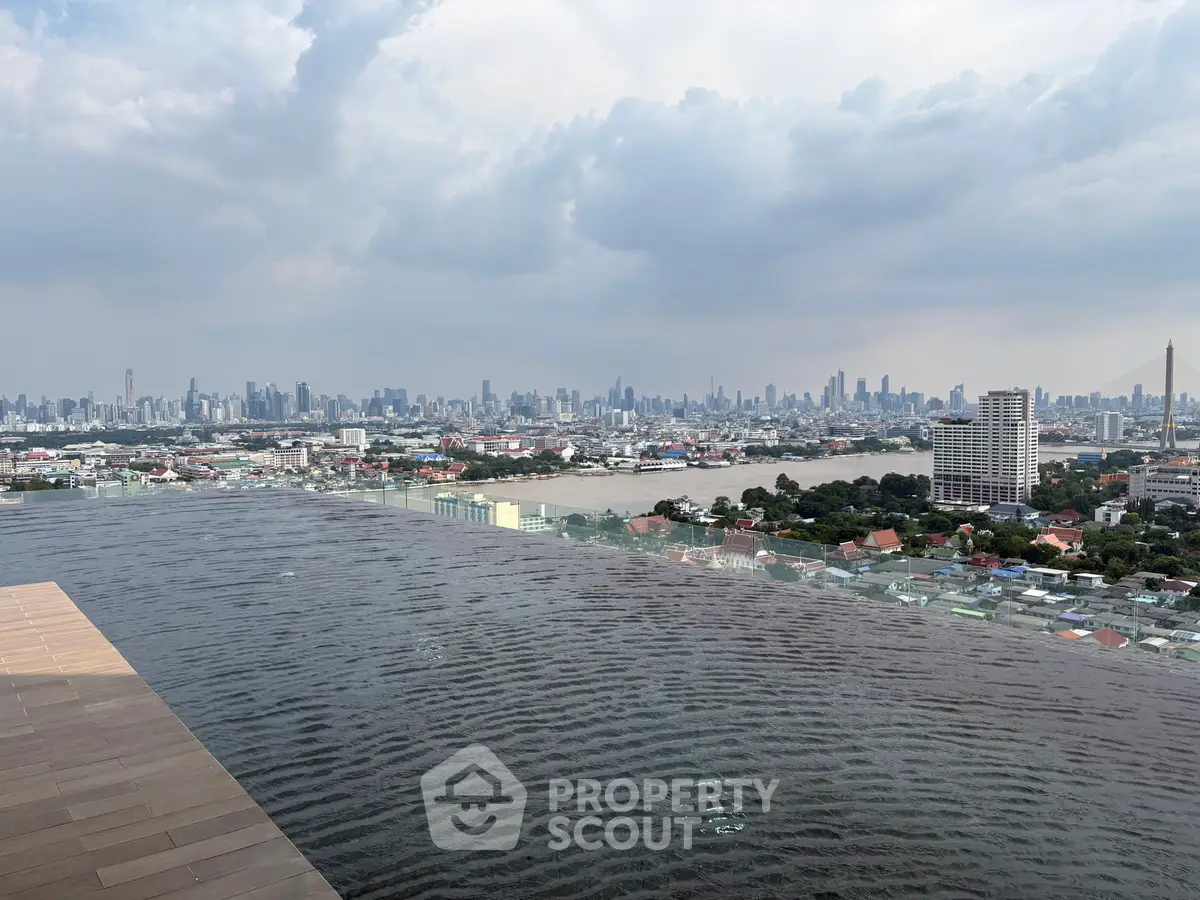 Stunning rooftop infinity pool with panoramic city skyline view, perfect for luxury urban living.