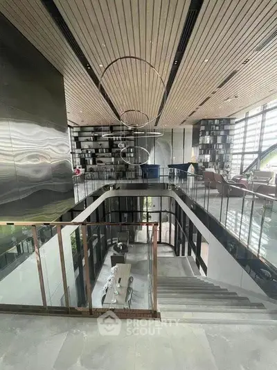 Luxurious modern building interior with stylish staircase and elegant decor