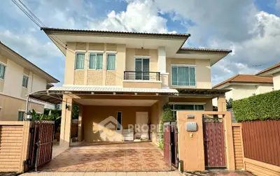 Charming two-story house with spacious driveway and modern facade in a serene neighborhood.
