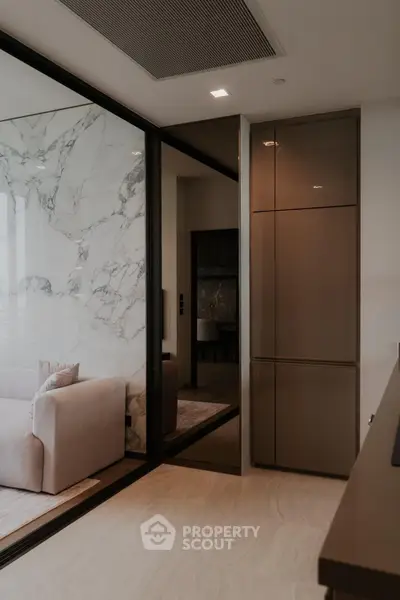Luxurious modern interior with marble accents and sleek design
