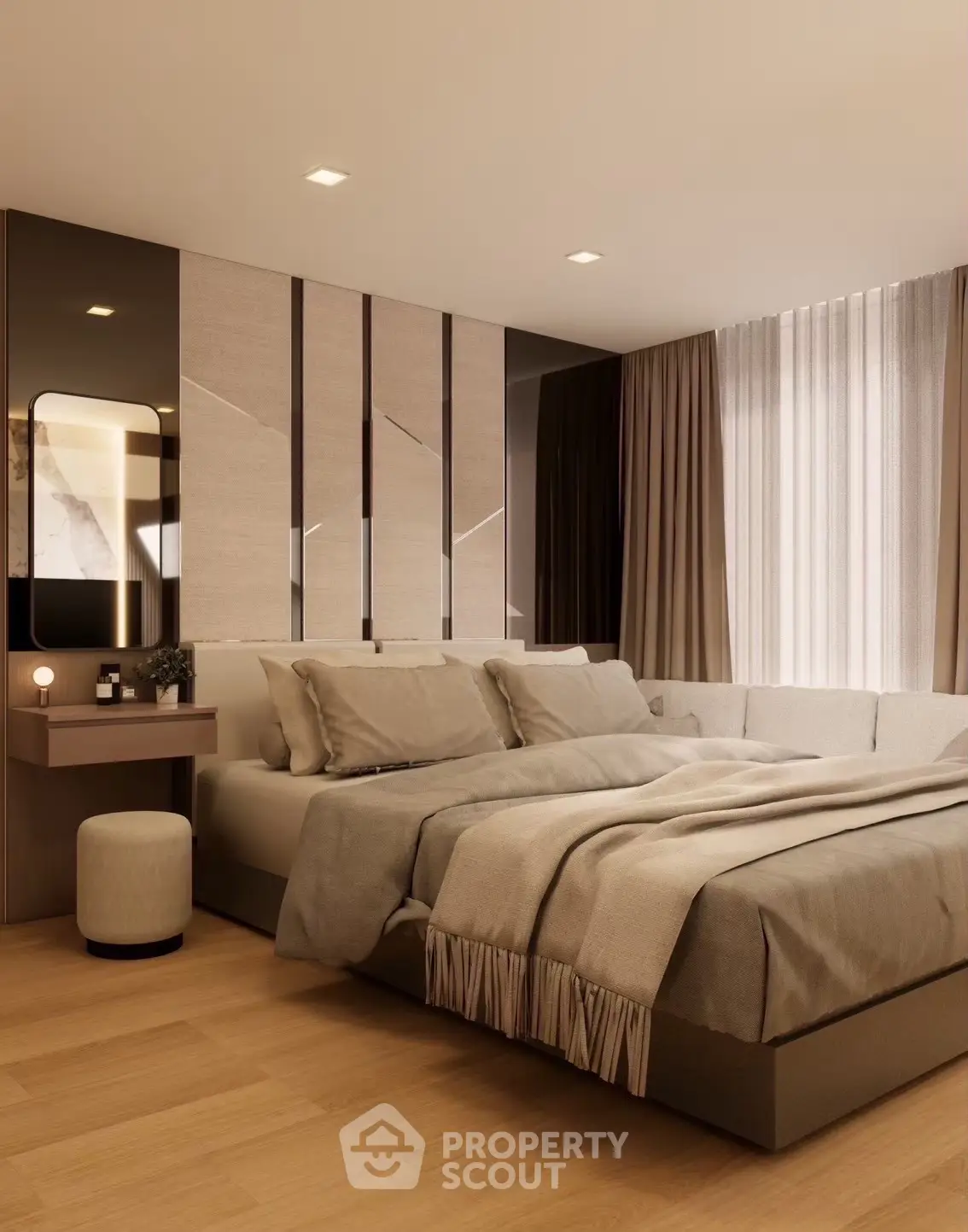 Luxurious modern bedroom with elegant decor and natural light