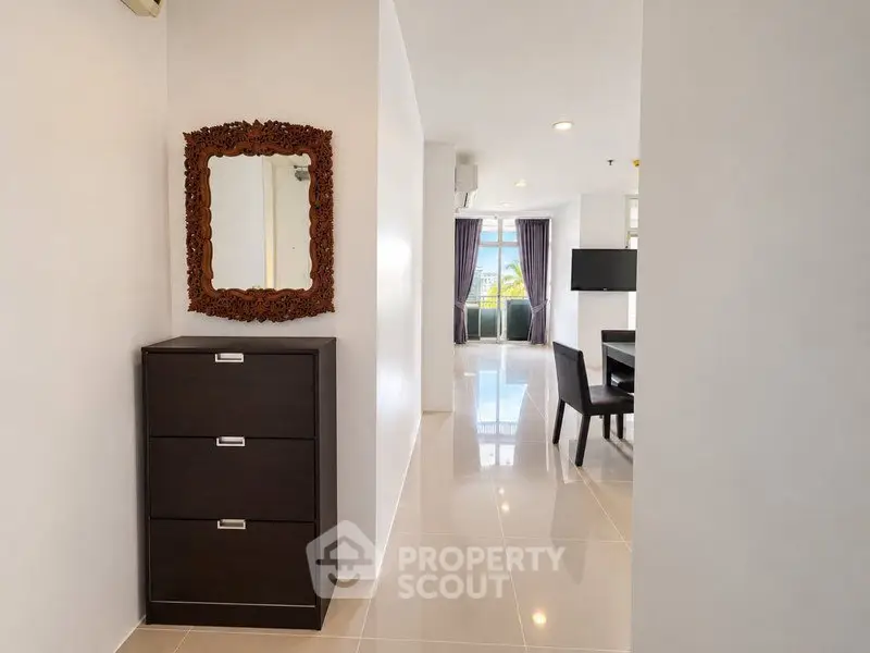 Spacious modern apartment interior with elegant dining area and stylish decor