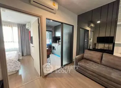 Modern apartment interior with cozy living room and stylish kitchen