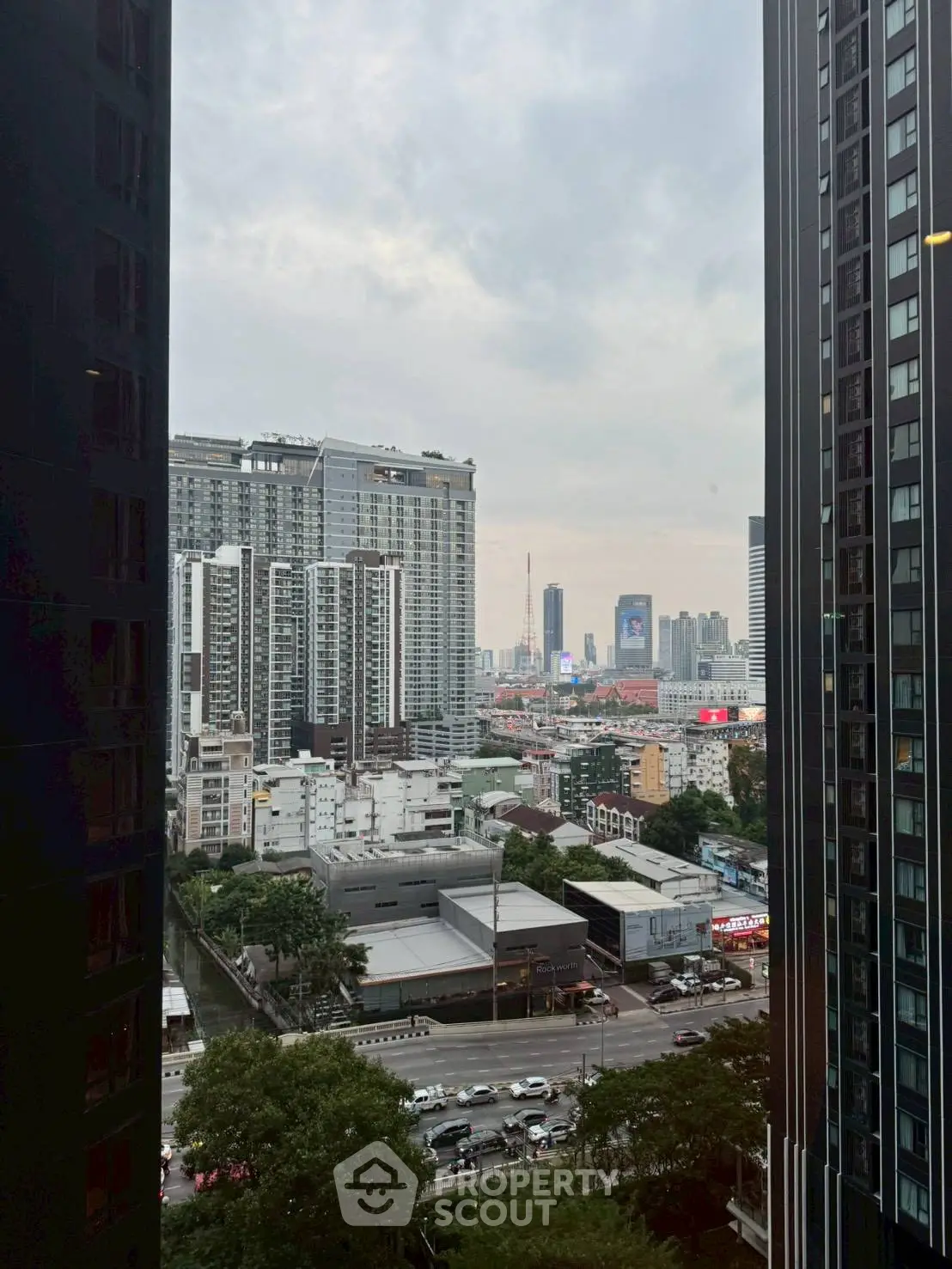 Stunning urban cityscape view from high-rise building window
