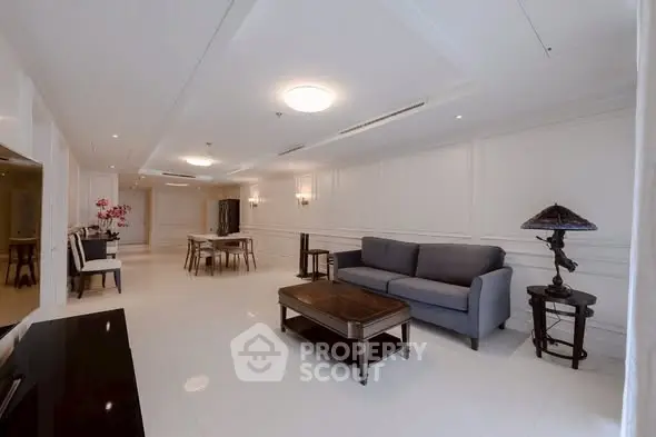 Spacious and elegant living room with modern furnishings and ample natural light.