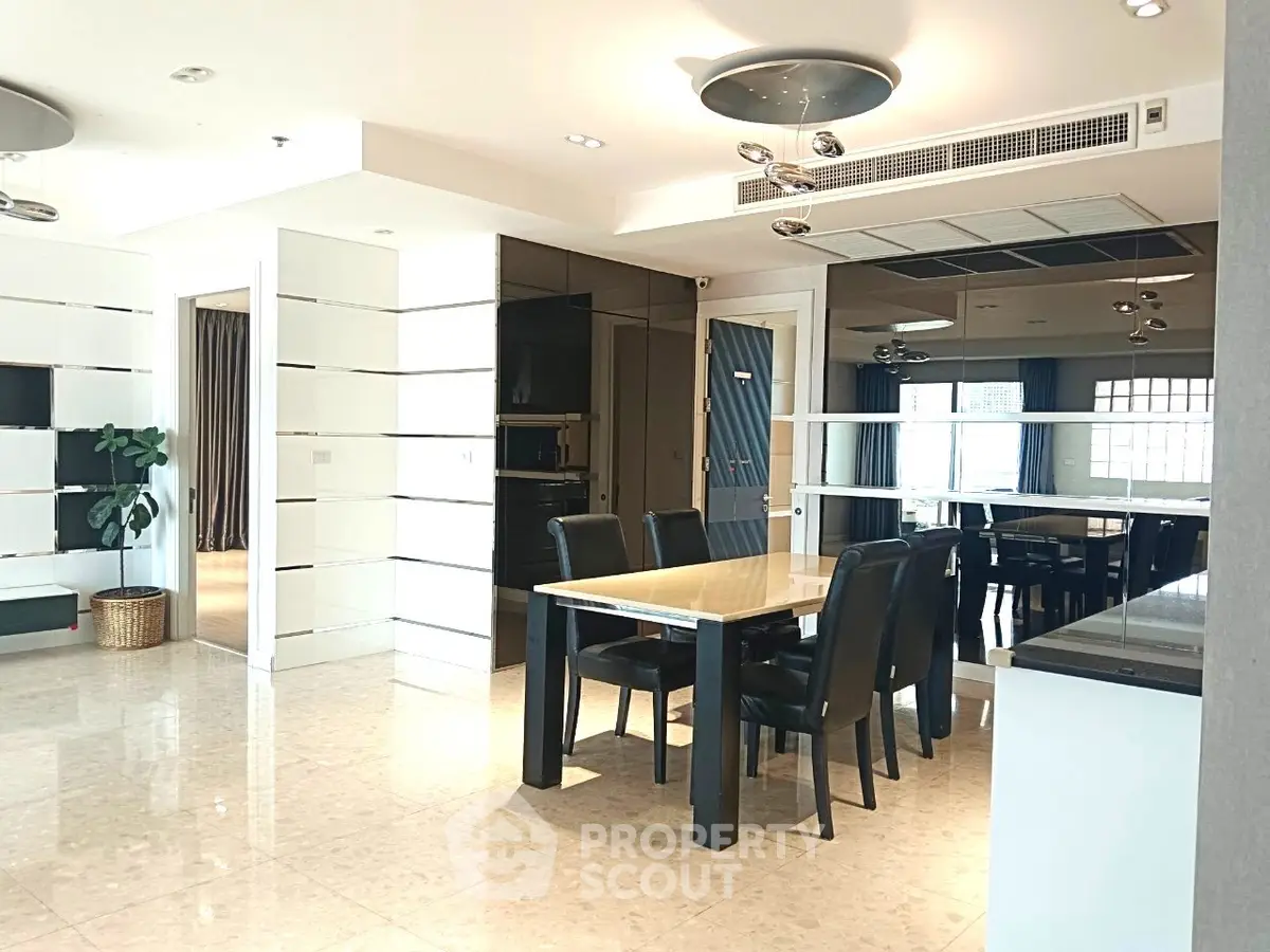 Spacious modern dining area with sleek design and ample natural light