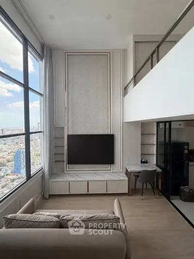 Luxurious high-rise living room with stunning city view and modern decor