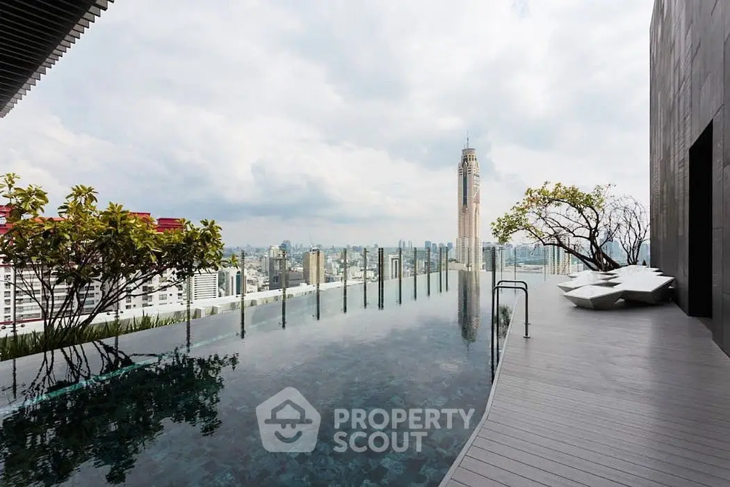 Luxurious rooftop infinity pool with stunning city skyline view