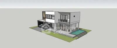 Modern architectural rendering of a two-story house with pool and carport