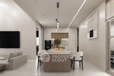 Luxurious modern kitchen with sleek design and open layout, featuring elegant dining area and stylish decor.