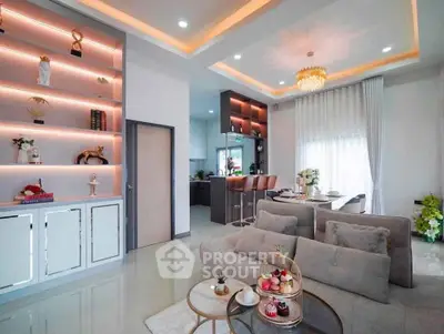 Luxurious modern living room with elegant decor and open layout, perfect for stylish living.