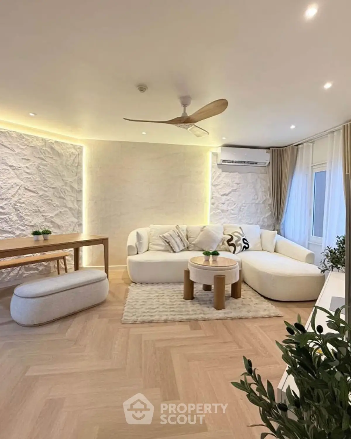 Elegant living room with modern furniture and ambient lighting