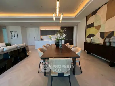 Luxurious modern dining room with elegant lighting and stylish decor