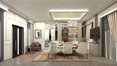 Luxurious modern living room with elegant dining area and stylish decor