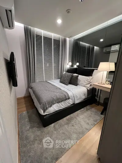 Modern bedroom with stylish decor and cozy ambiance