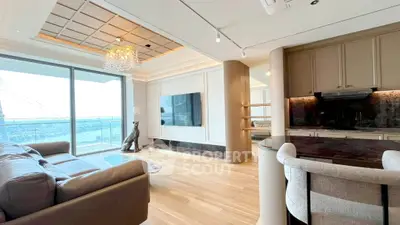 Luxurious living room with modern decor and stunning balcony view