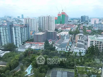 Stunning cityscape view from high-rise building showcasing urban living and green spaces.