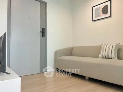 Modern living room with sleek sofa and minimalist decor