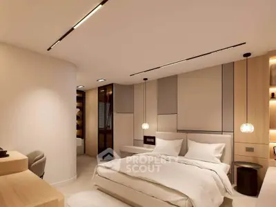 Luxurious modern bedroom with elegant lighting and stylish decor
