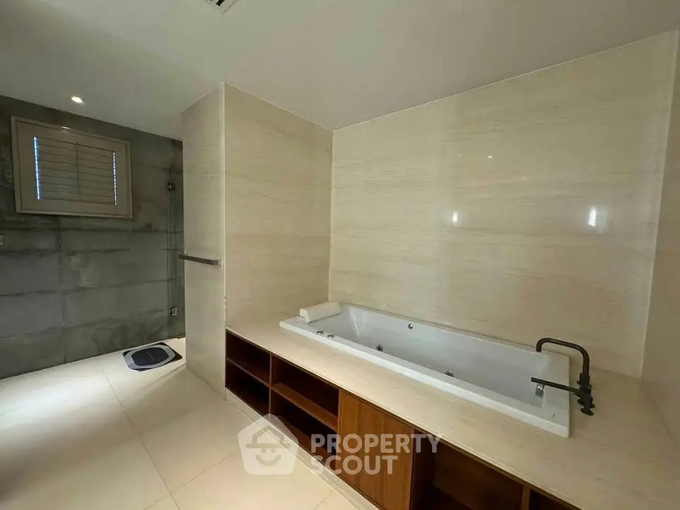 Luxurious bathroom with modern bathtub and sleek design