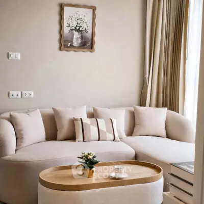 Elegant living room with cozy beige sofa and stylish decor