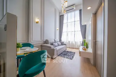 Luxurious modern living room with high ceilings and elegant decor