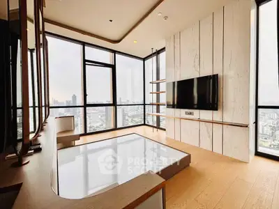 Luxurious corner unit with panoramic city views and modern interior design.