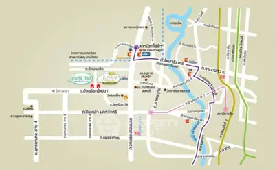 Detailed map highlighting prime real estate locations and routes in a vibrant city area.