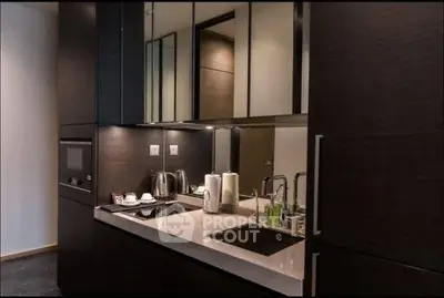 Modern kitchen with sleek dark cabinetry and built-in appliances