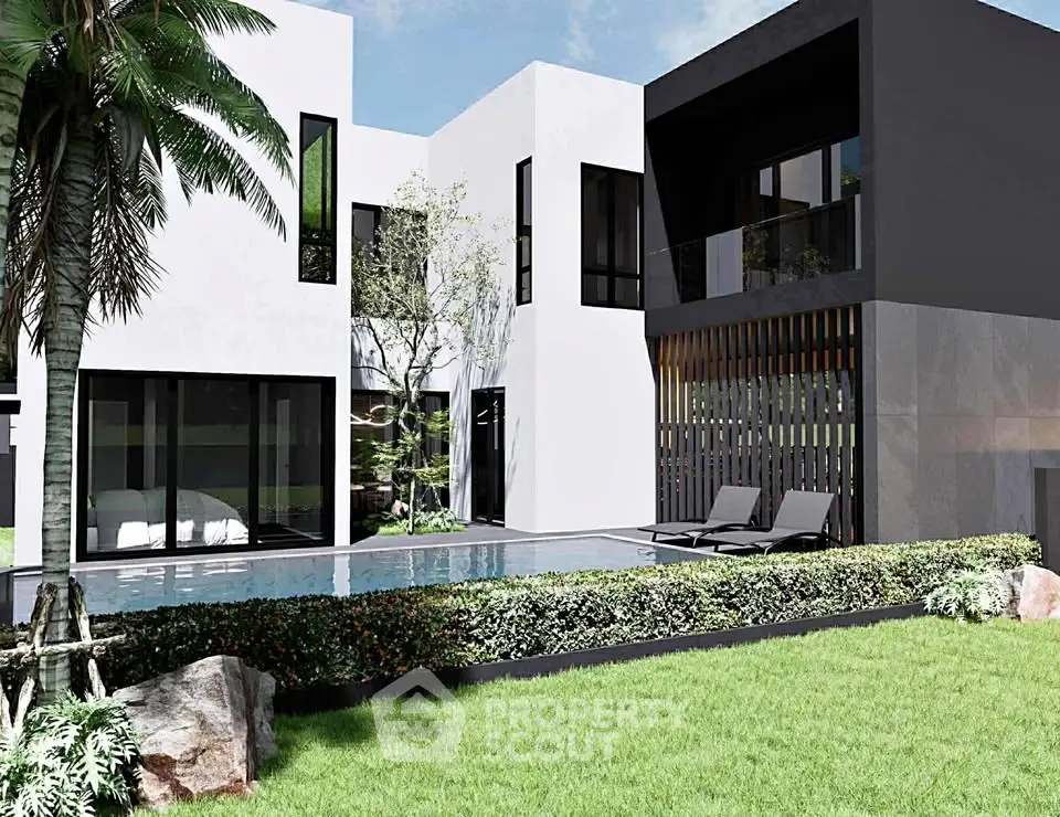 Modern luxury villa with sleek design, pool, and lush garden, perfect for contemporary living.