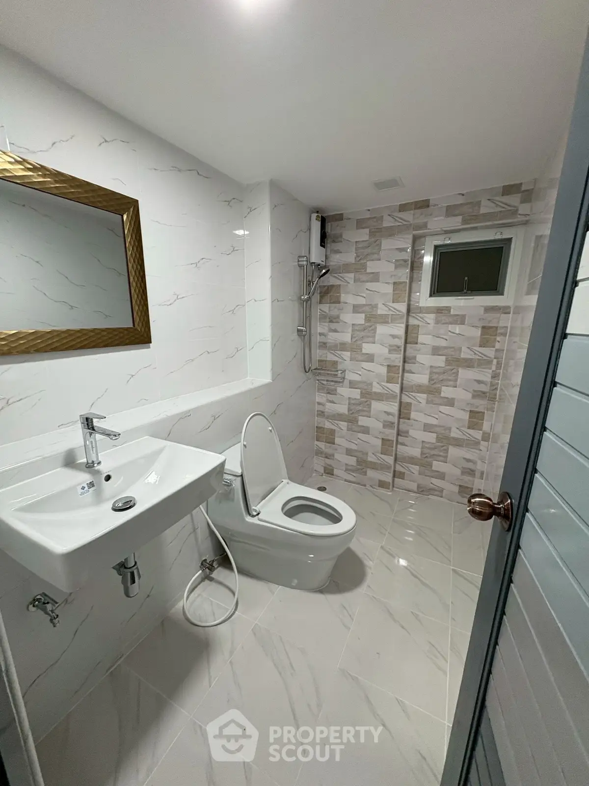 Modern bathroom with sleek fixtures and elegant tile design