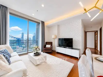 Luxurious living room with stunning city view and elegant decor
