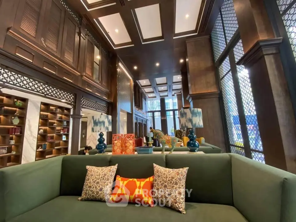 Luxurious modern living room with high ceilings and elegant decor