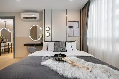 Luxurious modern bedroom with stylish decor and natural light
