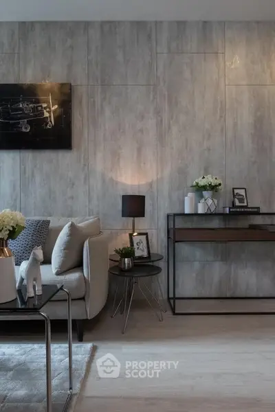 Stylish modern living room with elegant decor and cozy ambiance.