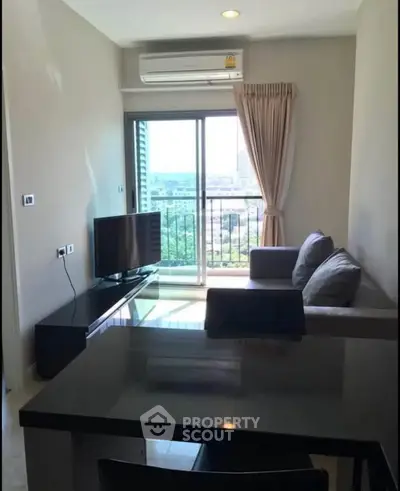 Modern living room with balcony view in a stylish apartment