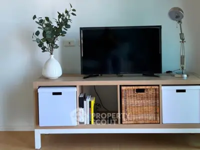Modern living room with stylish TV stand and decor
