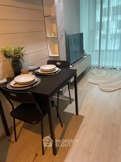 Modern living room with dining area and stylish decor