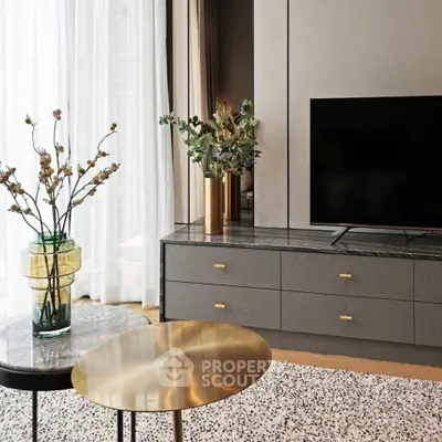 Stylish living room with modern decor and sleek TV setup