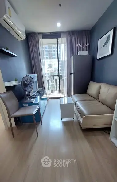 Modern living room with balcony view in a stylish apartment