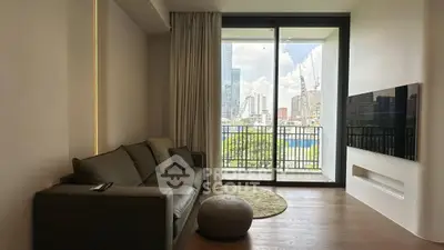 Modern living room with balcony view in urban apartment